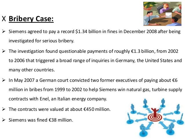 simens bribery scandal Bribery scandal at siemens ag abstract: this case discusses the bribery scandals that were unearthed at siemens ag (siemens) in 2006 and 2007. simens bribery scandal Bribery scandal at siemens ag abstract: this case discusses the bribery scandals that were unearthed at siemens ag (siemens) in 2006 and 2007.